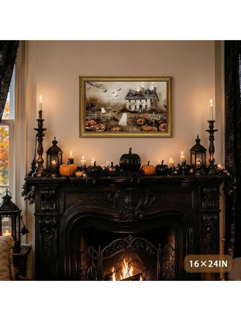 Haunted House Ghost Wall Art Canvas Print - Spooky Halloween Decor 16x24